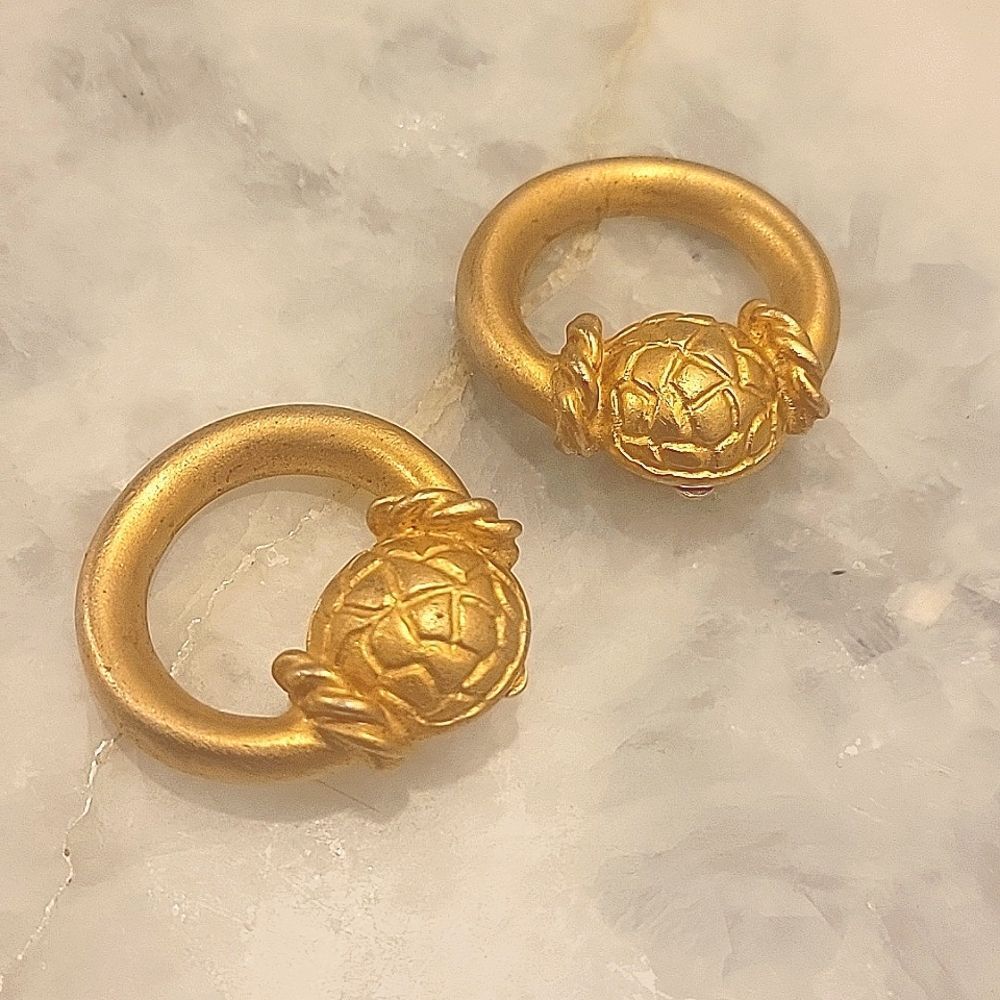 Vtg Givenchy 80s 90s Gold Large Door Knocker Clip Retro Big Statement Earrings
